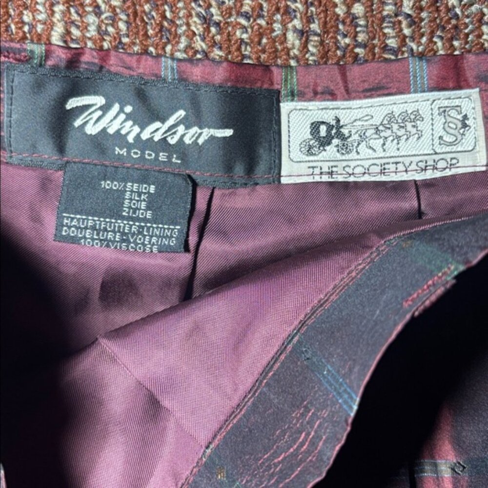 Vintage Windsor (west Germany) pleated burgundy & green 100% silk A-Line Skirt 0 - Picture 5 of 11